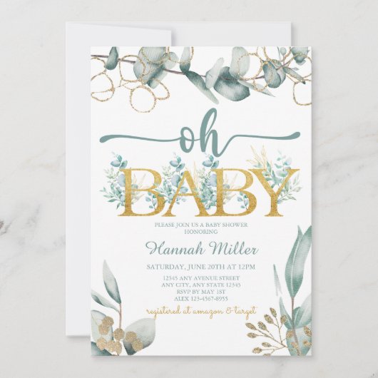 Groen Eucalyptus | Waterverf Babyshower Kaart (Voorkant)