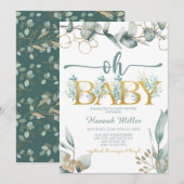 Groen Eucalyptus | Waterverf Babyshower Kaart (Voorkant / Achterkant)