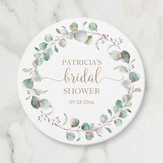 Groen Eucalyptus Waterverf Bruidsdouche Favor Bedankjes Labels (Voorkant)