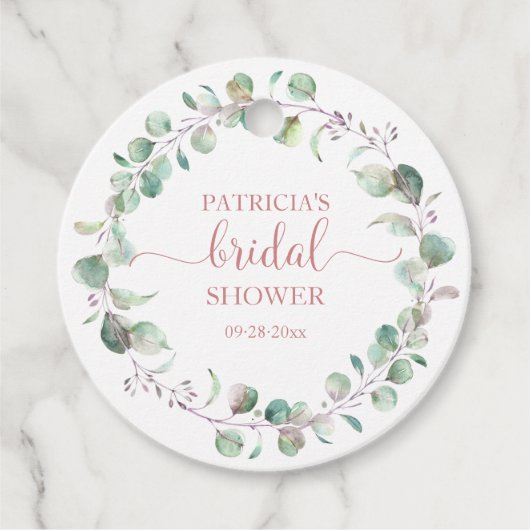 Groen Eucalyptus Waterverf Bruidsdouche Favor Bedankjes Labels (Voorkant)