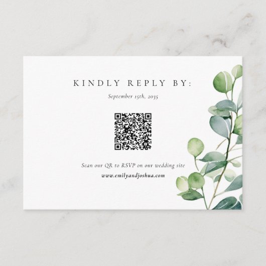 Groen Eucalyptus Waterverf Bruiloft RSVP Informatiekaartje (Voorkant)