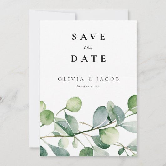 Groen Eucalyptus Waterverf Save The Date (Voorkant)