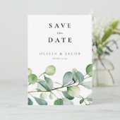 Groen Eucalyptus Waterverf Save The Date (Staand voorkant)