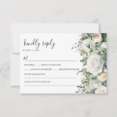 Groen Eucalyptus White Rose Elegant Huwelijk RSVP Kaartje (Voorkant)