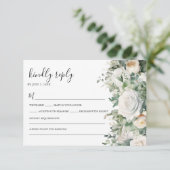 Groen Eucalyptus White Rose Elegant Huwelijk RSVP Kaartje (Staand voorkant)