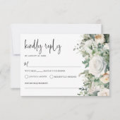 Groen Eucalyptus White Rose Elegant Huwelijk RSVP Kaartje (Voorkant)