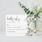 Groen Eucalyptus White Rose Elegant Huwelijk RSVP Kaartje (Staand voorkant)