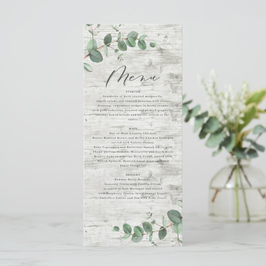 groen eucalyptus white wood elegant trouwmenu menu (Staand voorkant)