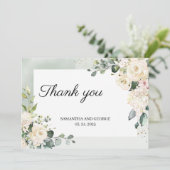 Groen eucalyptus wit rozen goud glitter boho bedankkaart (Staand voorkant)