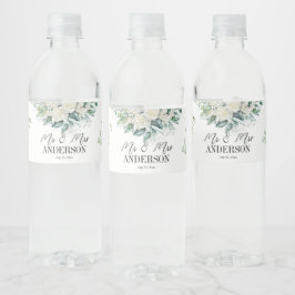 Groen eucalyptus witte rozen bruiloft Sparkling Waterfles Etiket