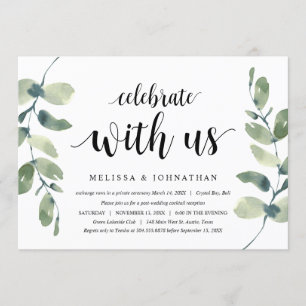 Groen Eucalyptus, Zwarte Inkt, Trouw Elopement Kaart