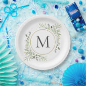 Groen Eucalyptusblad Monogram Papieren Bordje (Feest)