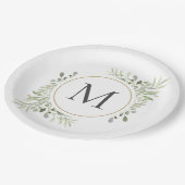 Groen Eucalyptusblad Monogram Papieren Bordje (Gekanteld)