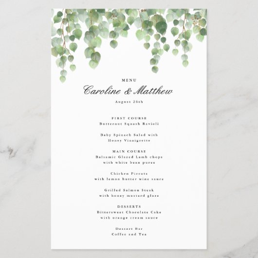 Groen Eucalyptusblad Papier Eetmenu Flyer (Voorkant)