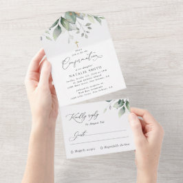 Groen, Eucalyptusbladeren, Boho, Communie All In One Uitnodiging