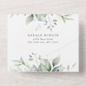 Groen, Eucalyptusbladeren, Boho, Communie All In One Uitnodiging (Achterkant)