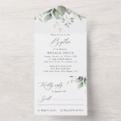 Groen, Eucalyptusbladeren, Boho, Doop All In One Uitnodiging (Binnen)