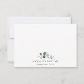 Groen, Eucalyptusbladeren, Boho, Doop Bedankkaart (Achterkant)