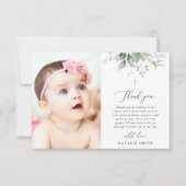 Groen, Eucalyptusbladeren, Boho, Doop Bedankkaart (Voorkant)