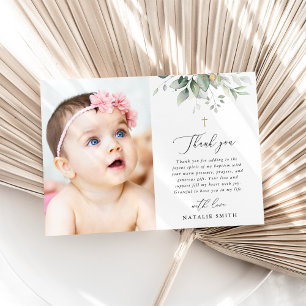 Groen, Eucalyptusbladeren, Boho, Doop Bedankkaart