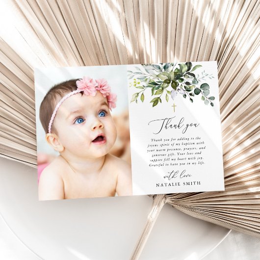Groen, Eucalyptusbladeren, Boho, Doop Bedankkaart
