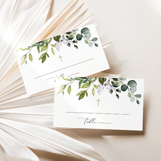 Groen, Eucalyptusbladeren, Boho, Doop Plaatskaartje