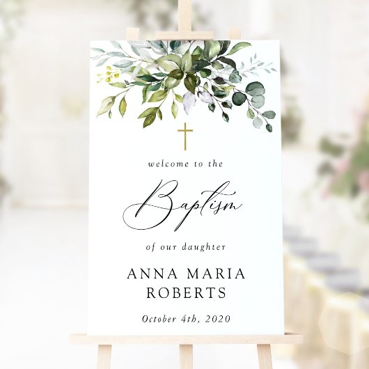 Groen, Eucalyptusbladeren, Boho, Doop Uitnodiging Poster