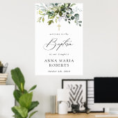 Groen, Eucalyptusbladeren, Boho, Doop Uitnodiging Poster (Thuiskantoor)