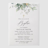 Groen, Eucalyptusbladeren, Boho, Doop Vellum Uitnodigingen (Voorkant)