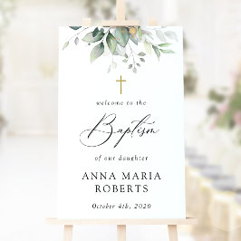 Groen, Eucalyptusbladeren, Boho, Doop Welkom Poster