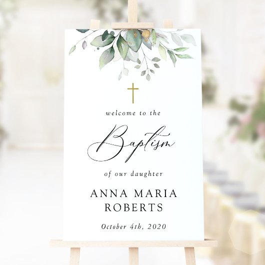 Groen, Eucalyptusbladeren, Boho, Doop Welkom Poster