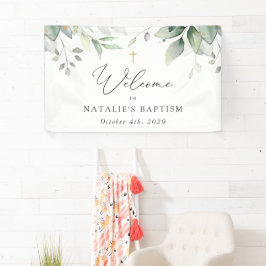 Groen, Eucalyptusbladeren, Boho, Doop Welkom Spandoek