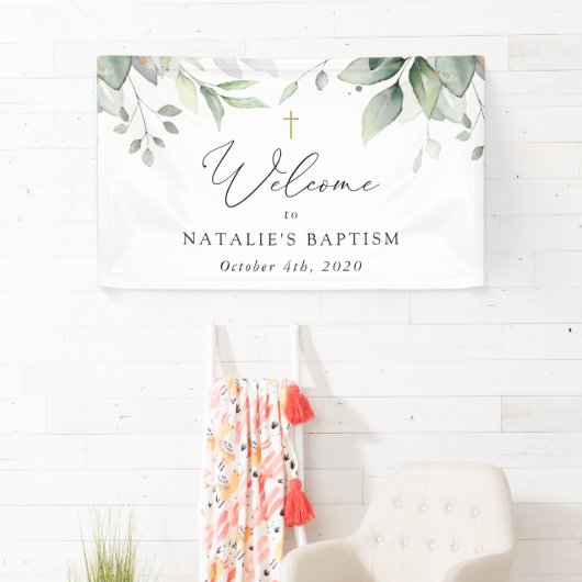 Groen, Eucalyptusbladeren, Boho, Doop Welkom Spandoek (Insitu)