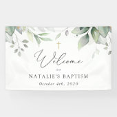 Groen, Eucalyptusbladeren, Boho, Doop Welkom Spandoek (Horizontaal)