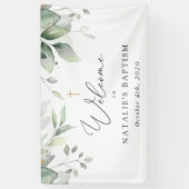 Groen, Eucalyptusbladeren, Boho, Doop Welkom Spandoek (Verticaal)