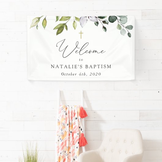 Groen, Eucalyptusbladeren, Boho, Doop Welkom Spandoek (Insitu)