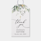 Groen, Eucalyptusbladeren, Boho, Doopfeest Cadeaulabel (Voorkant)