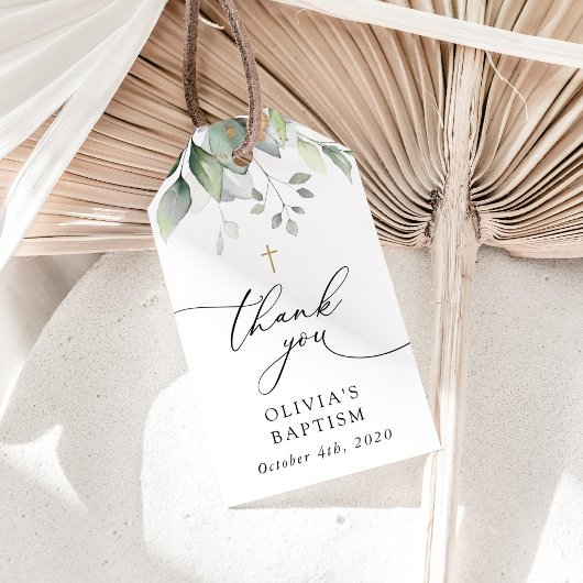 Groen, Eucalyptusbladeren, Boho, Doopfeest Cadeaulabel