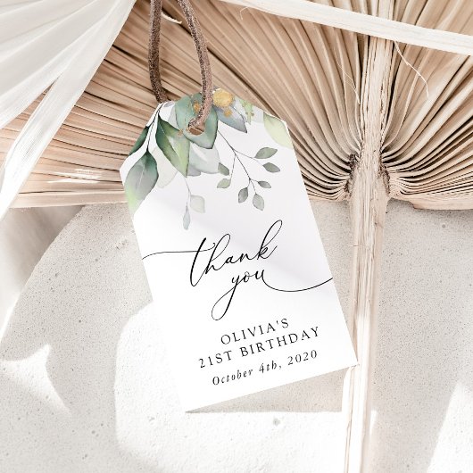 Groen, Eucalyptusbladeren, Boho, Verjaardag Cadeaulabel