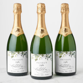 Groen, Eucalyptusbladeren, Boho, Verjaardag Sparkling Wijnetiket