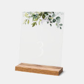 Groen, Eucalyptusbladeren, Doop Tafel Nummers Acryl Bord (Hoek)