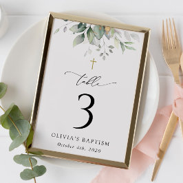 Groen, Eucalyptusbladeren, Doop Tafel Nummers Kaart