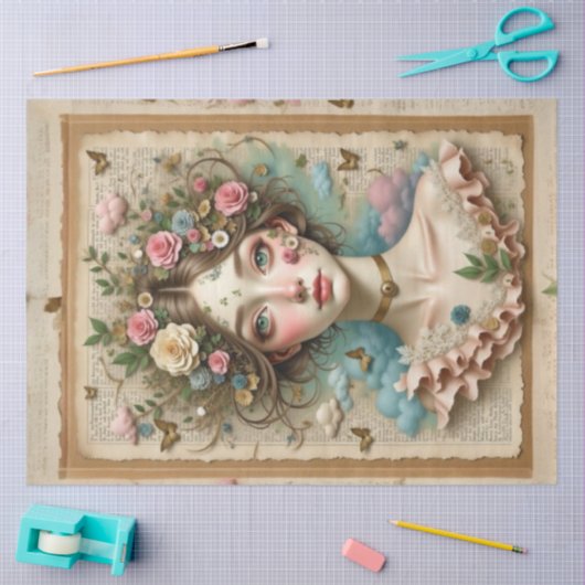 Groen-Eyed Meisje met Bloemen & Vlinders Tissuepapier (Craft)