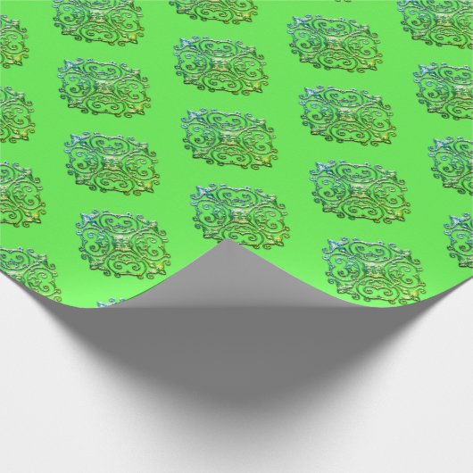 Groen Fancy namaak medaillon patroon inpakpapier (Hoek)