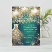 Groen fancy vuurwerk gouden sprankeljurk kaart (Staand voorkant)