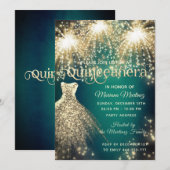 Groen fancy vuurwerk gouden sprankeljurk kaart (Voorkant / Achterkant)