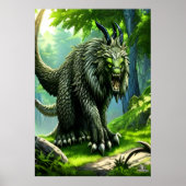 Groen fantasiebeest in het bos | AI Art Poster (Voorkant)