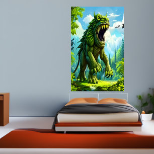Groen fantasiekarakter AI Art Poster