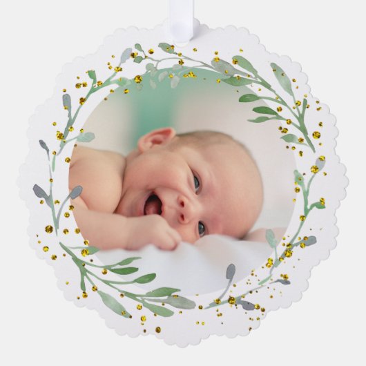 groen faux glitter Doop dank u Ornament Kaart (Voorkant)