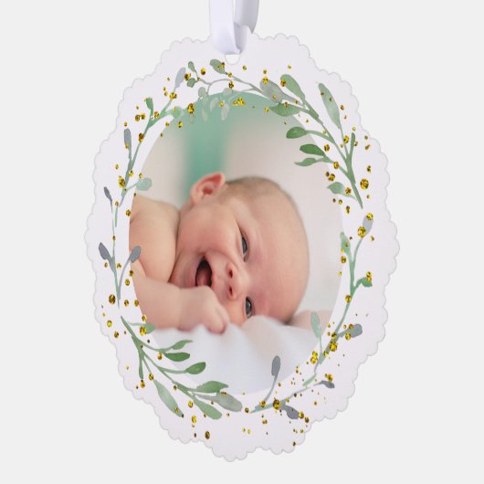 groen faux glitter Doop dank u Ornament Kaart (Links)